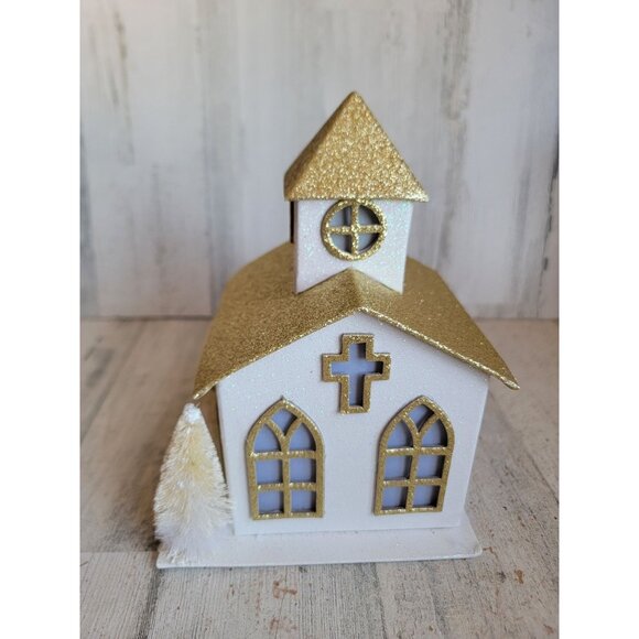 Glitter golden light up Church Xmas home decor figure religious - Picture 1 of 7